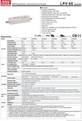 2017年新品 ミーンウェル 60w 24v 低電圧 LPV-60-24 LEDネオントランスフォーマー