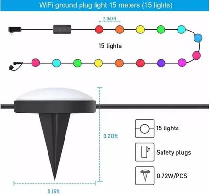 Tuya APP RGBIC 屋外 芝生ライト ストリング プラグ 15 電球 Wifi